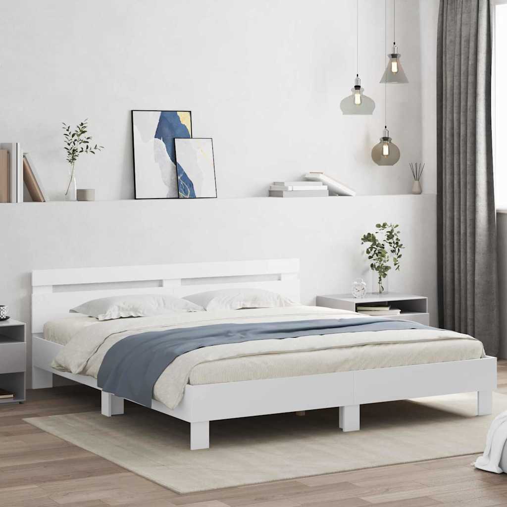 Sängram med led med huvudgavel Vit 193 x 203 cm Konstruerat trä