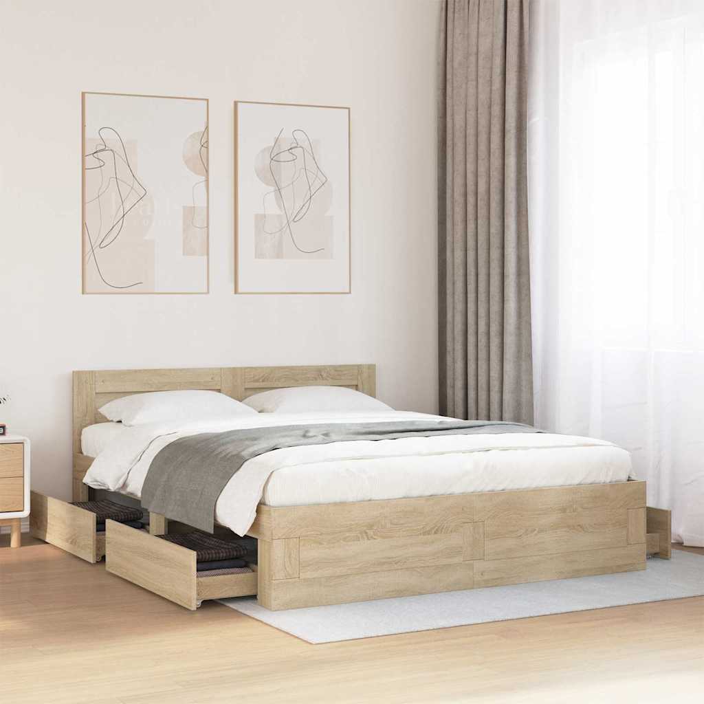 Sängram med låda 2 pcs Sonoma 153 x 203 cm Konstruerat trä