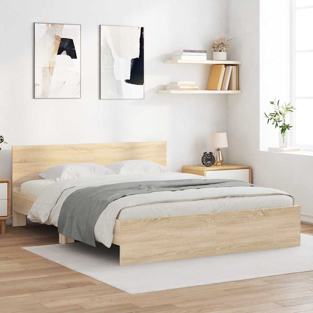 Sängram med huvudgavel Sonoma-ek 152 x 203 cm Konstruerat trä