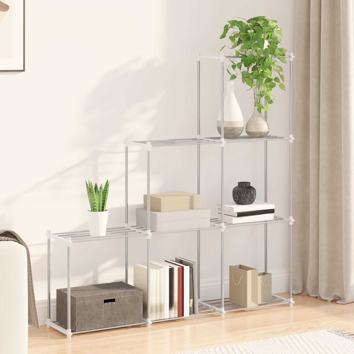Tubular Shelf med lagring Vit 129 x 27 x 132 cm Aluminium