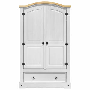 Garderob med låda med lagring Vit 101 x 52 x 170 cm Massiv furu