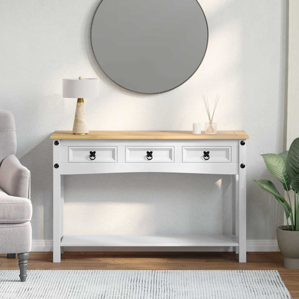 Sidobord med låda Corona Vit 114 x 34,5 x 73 cm Massiv furu
