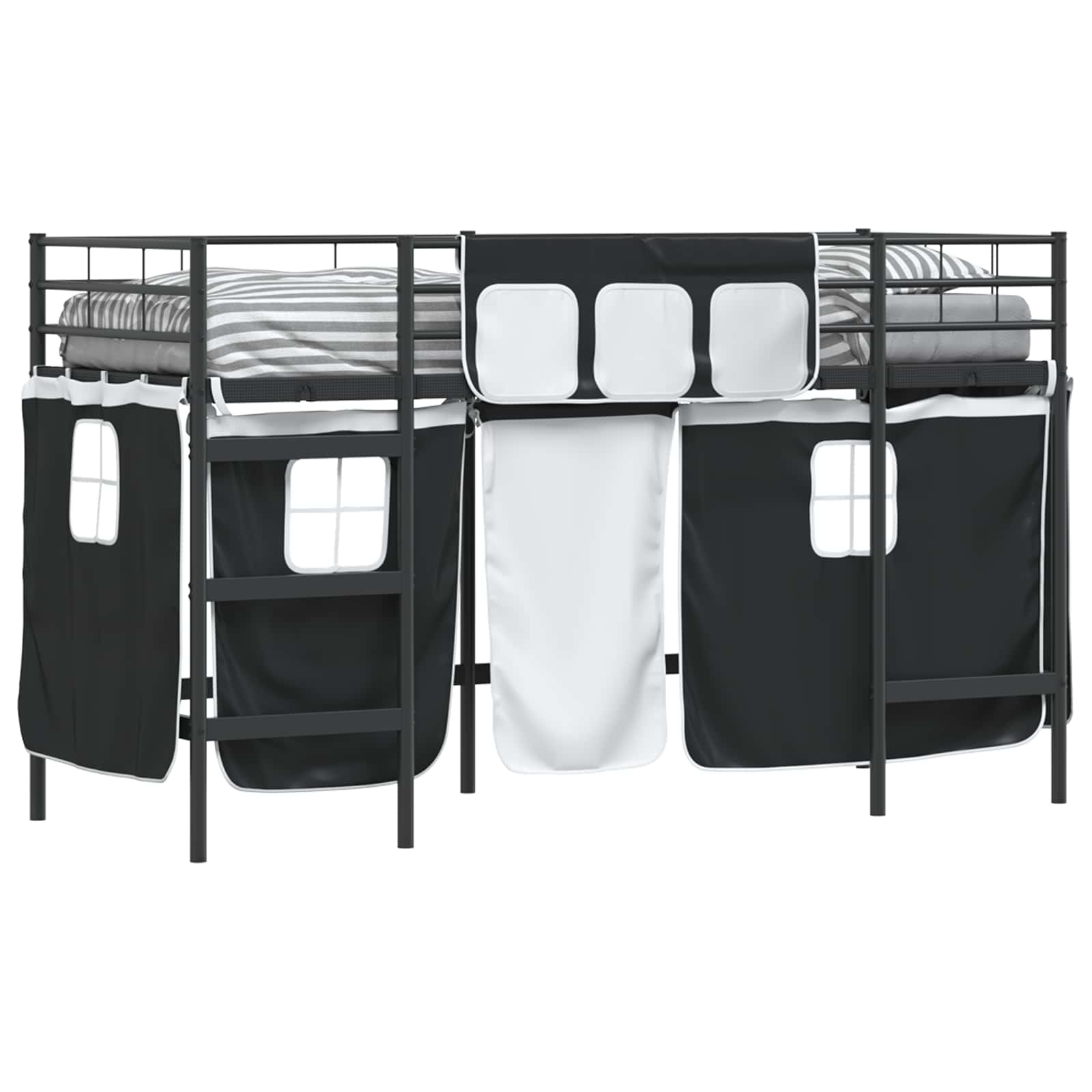 Barns LOFT SÄNG RAM med Gardiner Svart 75 x 190 cm