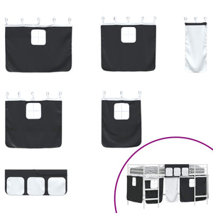 Barns LOFT SÄNG RAM med Gardiner Vit och svart 100 x 201 cm