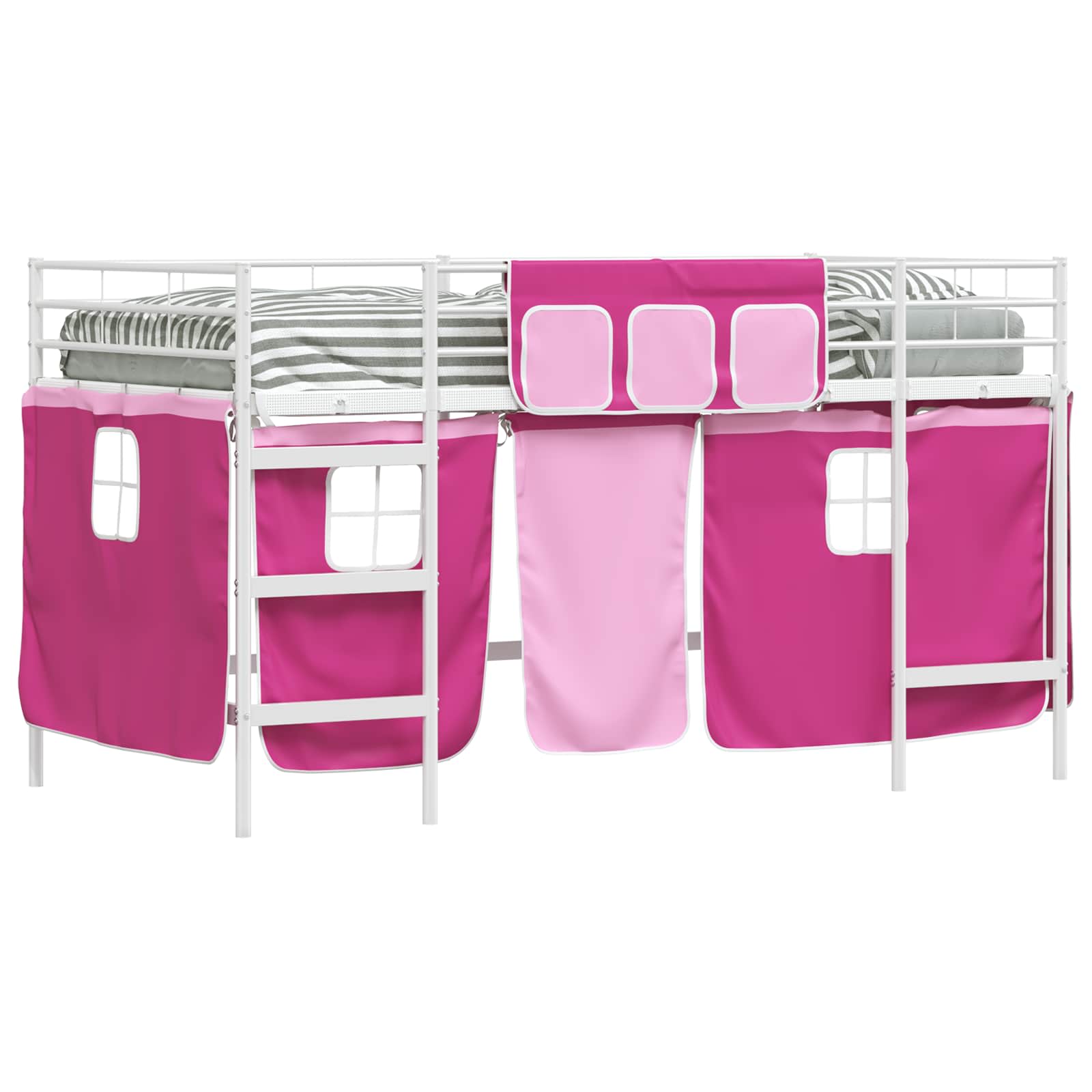 Barns LOFT SÄNG RAM med Gardiner Vit och Rosa 107 x 203 cm