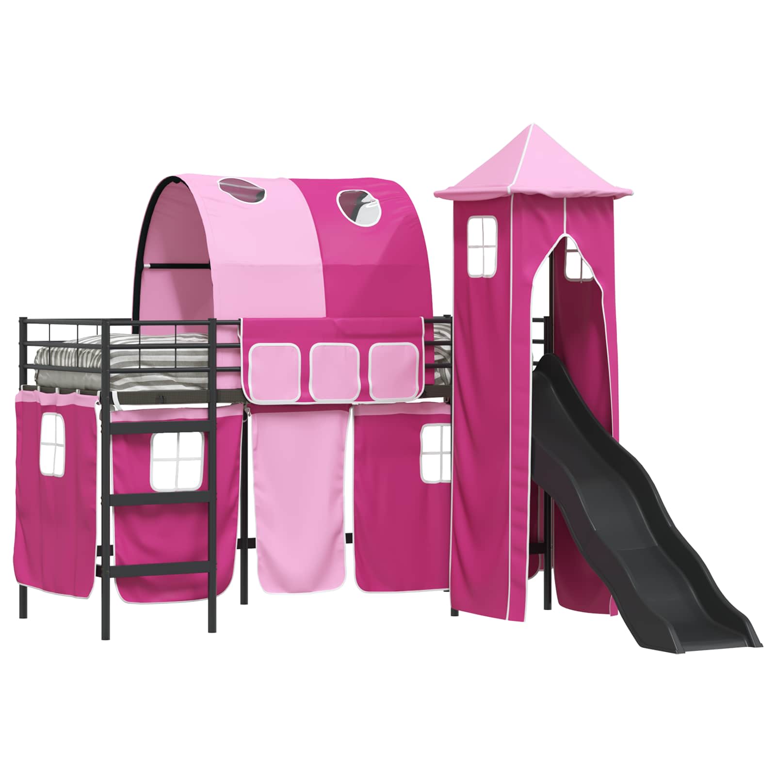 Barns loft sängram Enfärgad Svart och Rosa 90 x 190 cm Metall