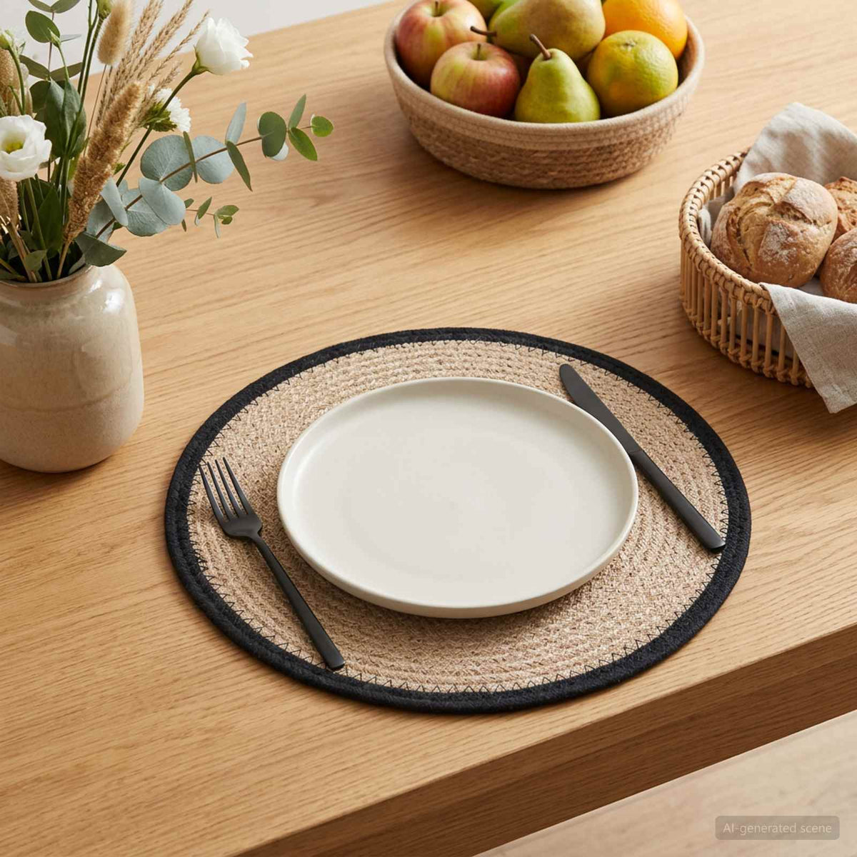 Jute Placemats 4 st Naturlig och svart 100% Tossa Jute