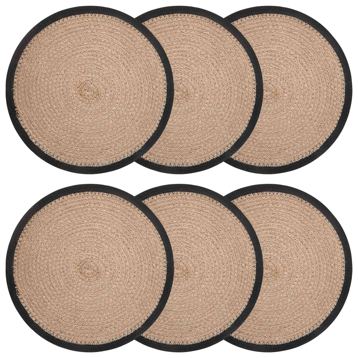 Jute Placemats 6 st Naturlig och svart 100% Tossa Jute