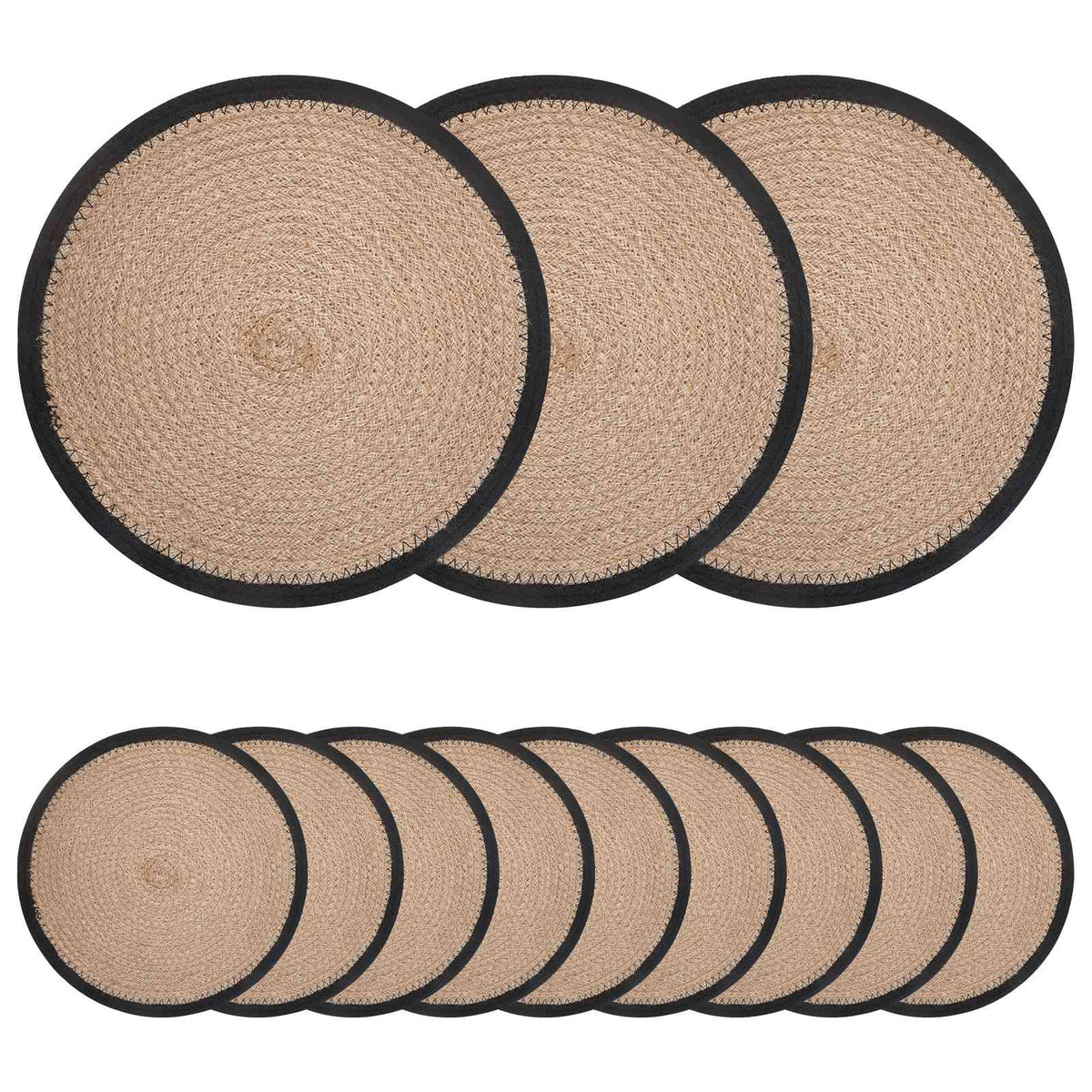 Jute Placemats 12 st Naturlig och svart 100% Tossa Jute