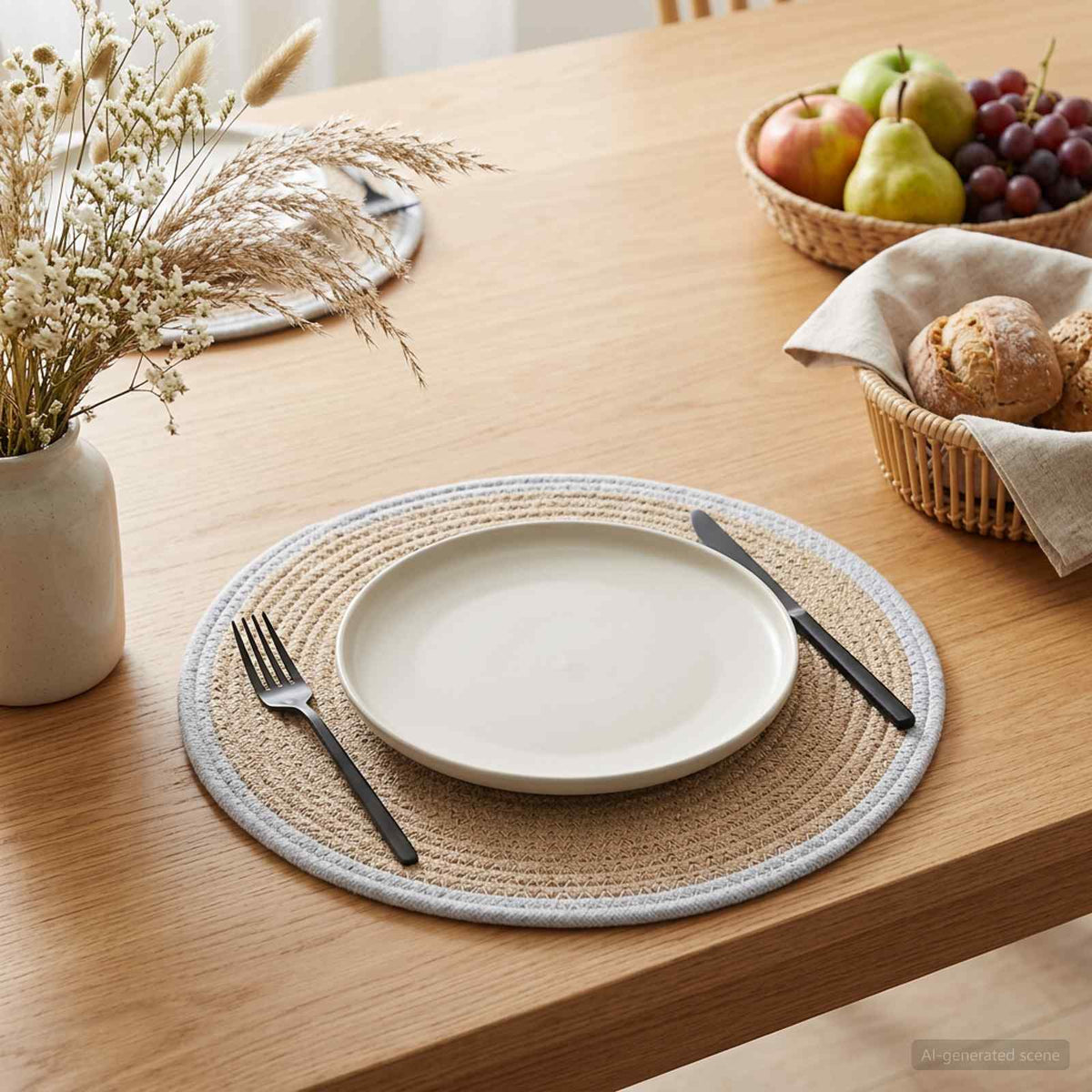 Jute Placemats 4 st Naturlig och vit 100% Tossa Jute