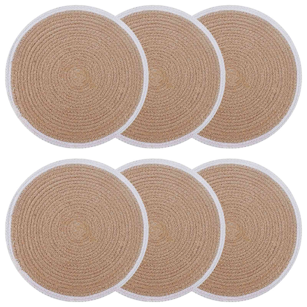 Jute Placemats 6 st Naturlig och vit 100% Tossa Jute