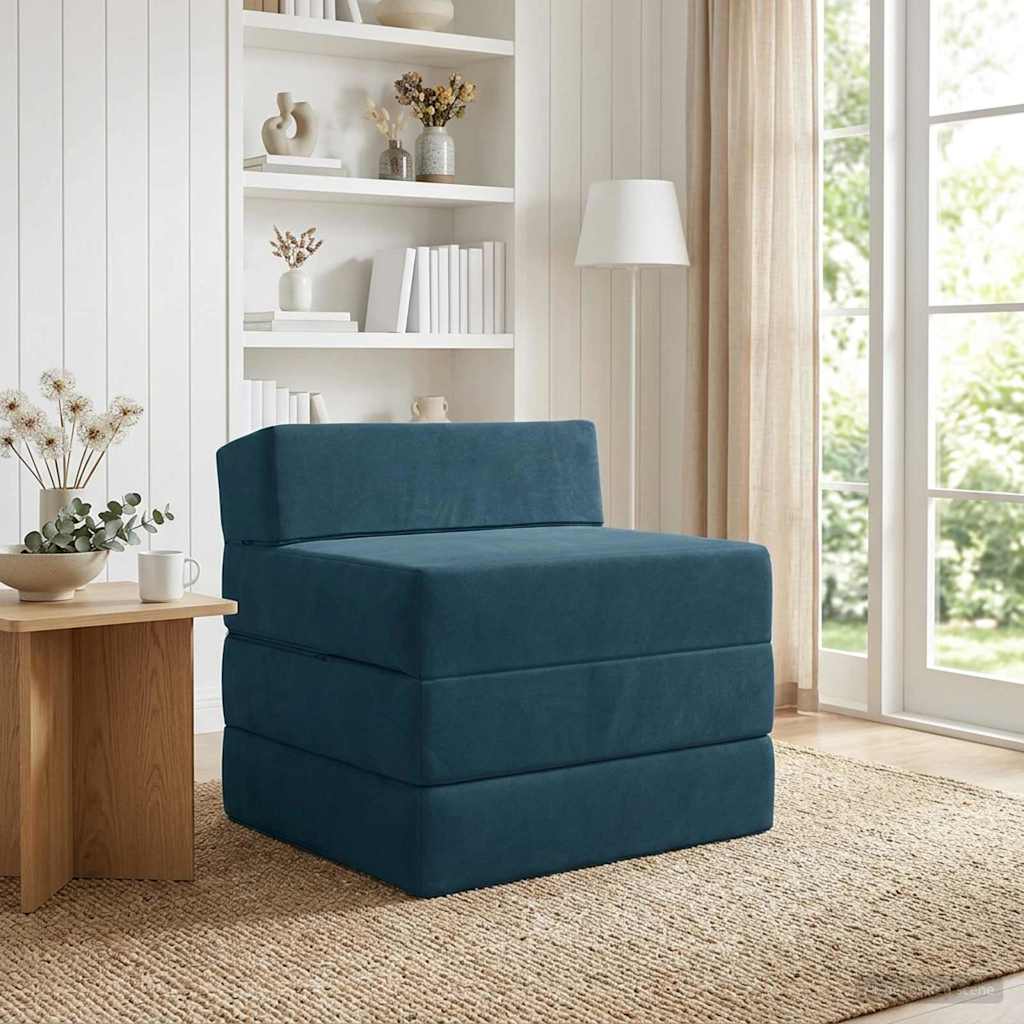 Fällbar Soffbed Blå 200 x 70 x 15 cm Sammet