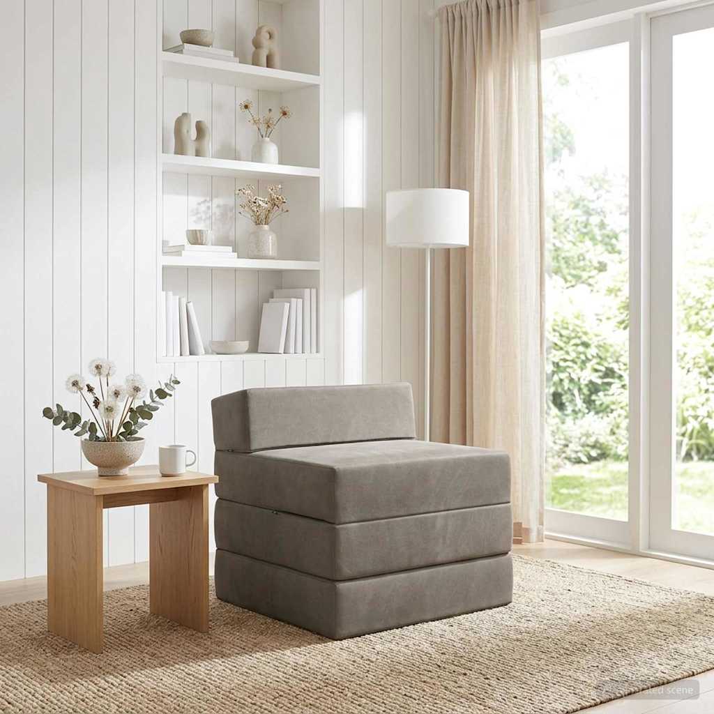 Fällbar Soffbed Ljusgrå 200 x 70 x 15 cm Sammet