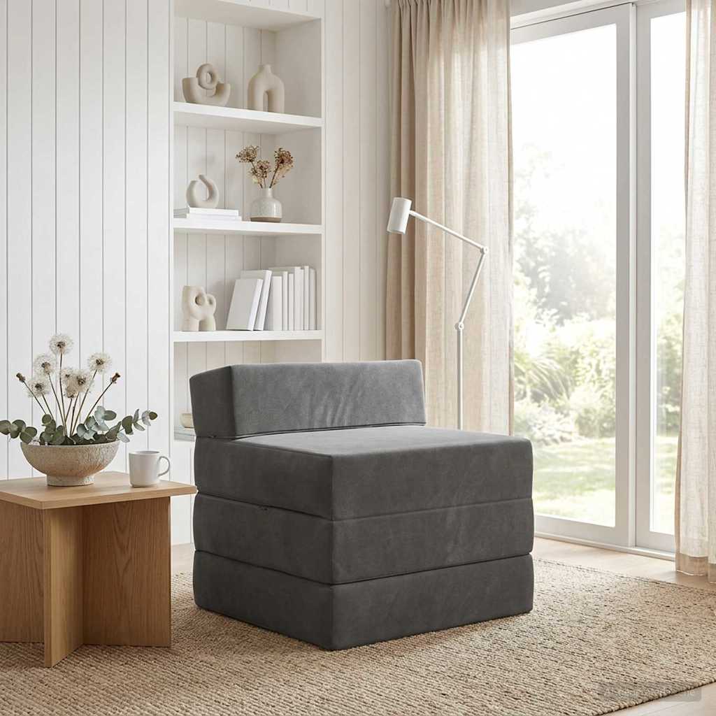 Fällbar Soffbed Mörkgrå 200 x 70 x 15 cm Sammet