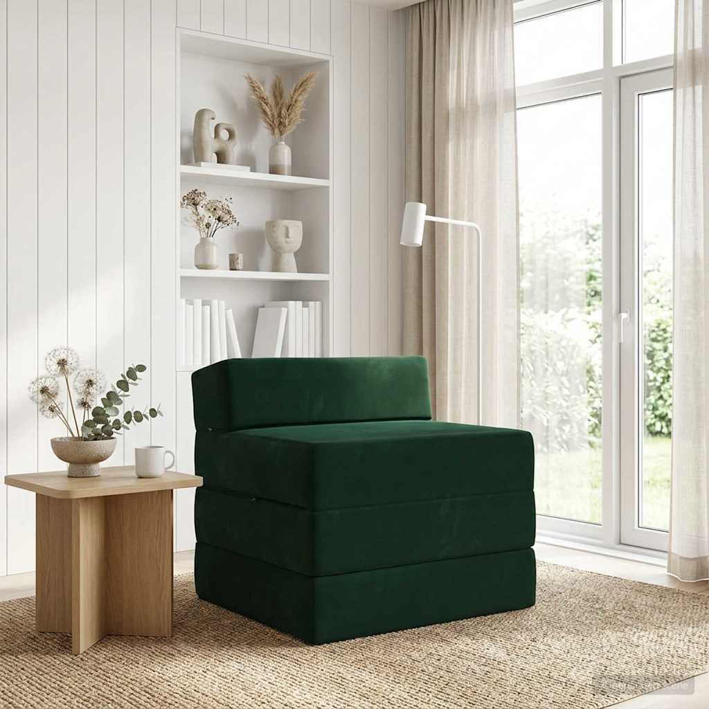Fällbar Soffbed Mörkgrön 200 x 70 x 15 cm Sammet