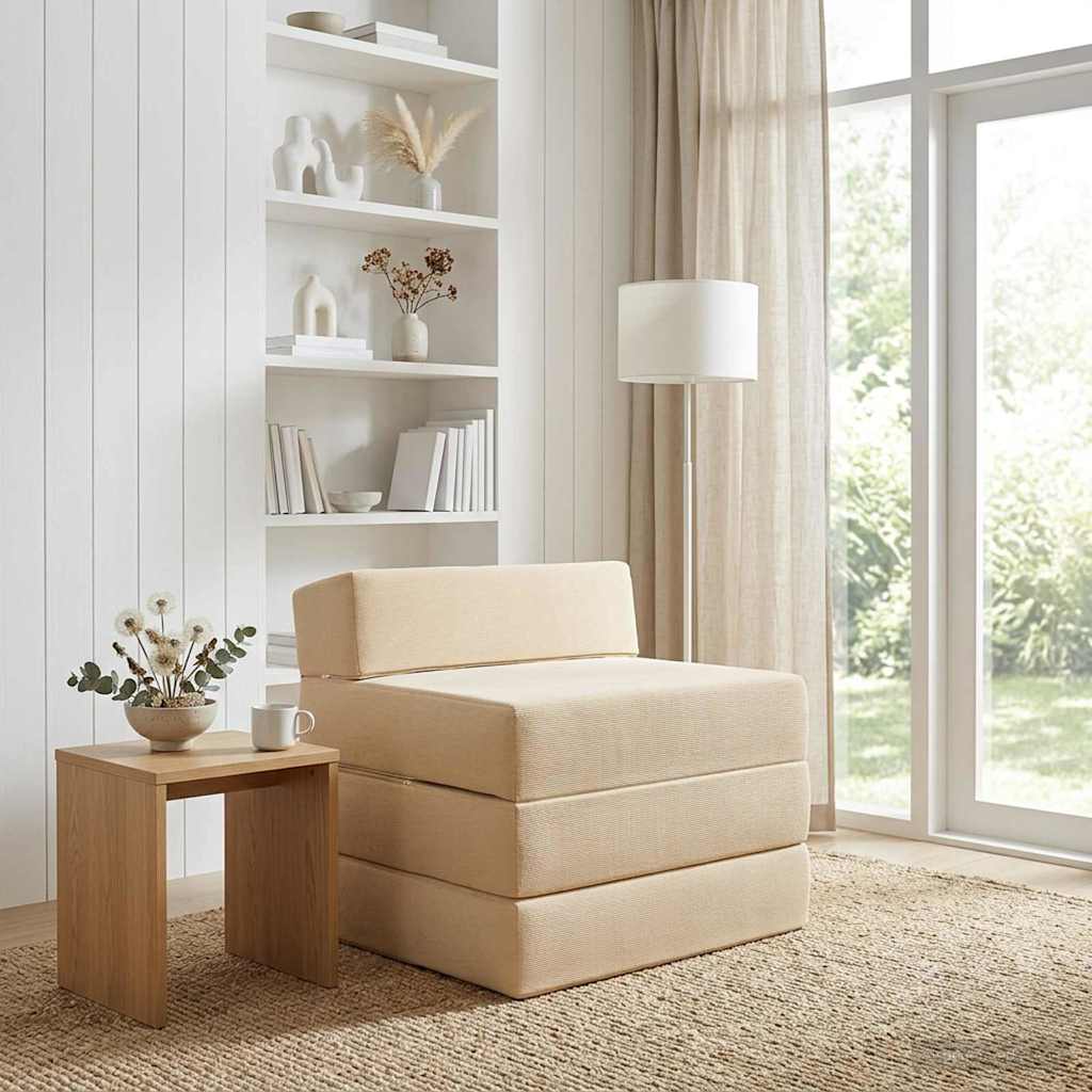 Fällbar Soffbed Gräddvit 200 x 70 x 15 cm Kordread tyg
