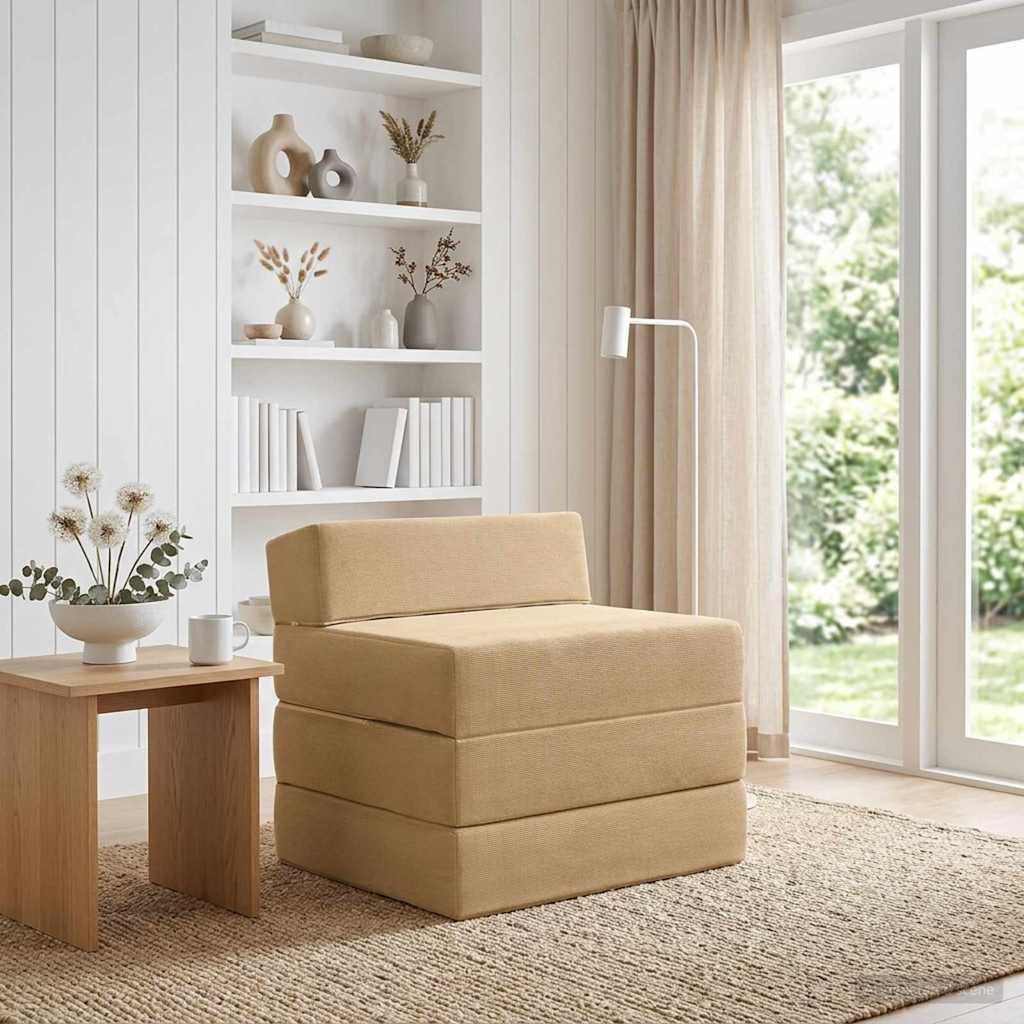 Fällbar Soffbed Ljust gröngrå 200 x 70 x 15 cm Kordread tyg