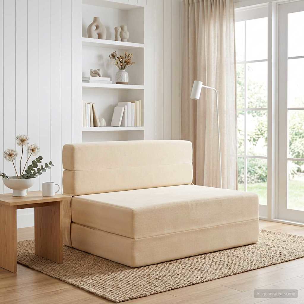 Fällbar Soffbed Gräddvit 70 x 72 x 60 cm Tyg