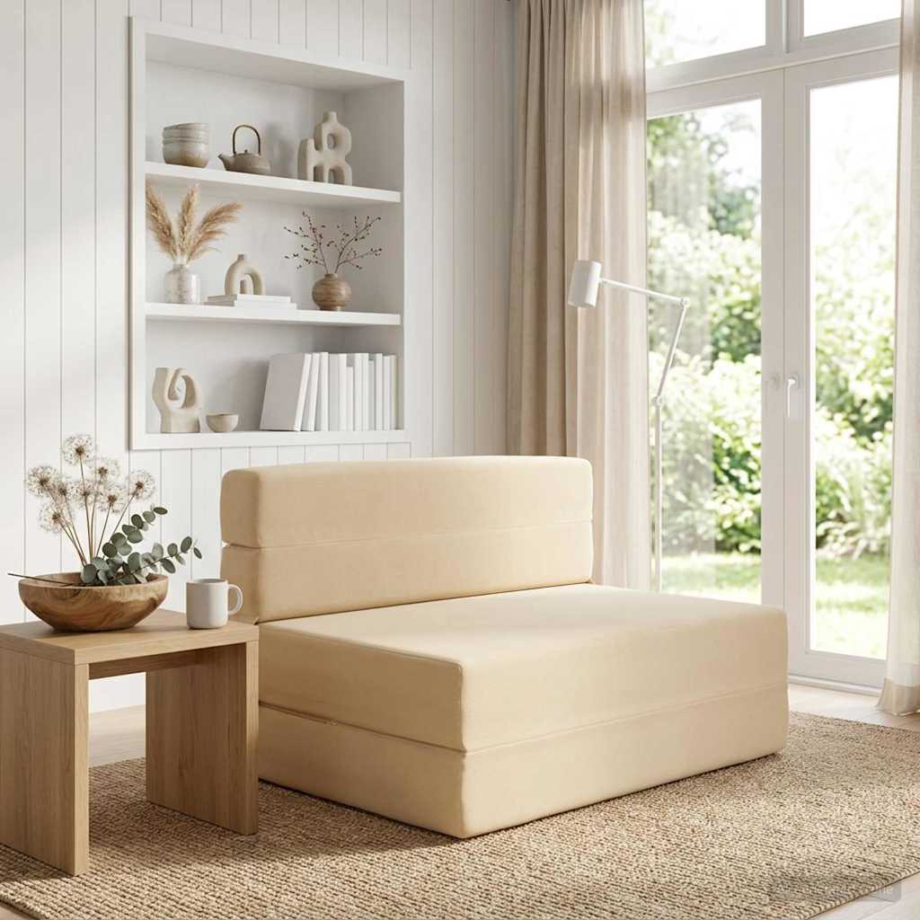 Fällbar Soffbed Gräddvit 70 x 80 x 60 cm Tyg