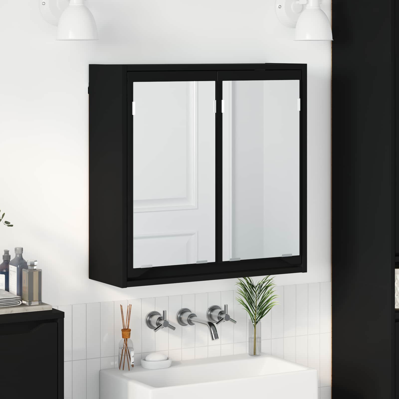 Badrumsspegelskåp Svart 60 x 20 x 60 cm Konstruerat trä