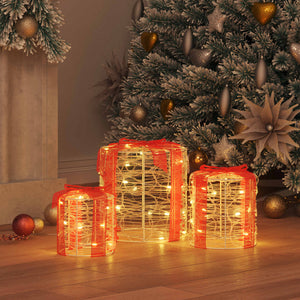 Dekor av Gåva Box 3 pcs Varmvit 20 x 20 x 21 cm Akryl