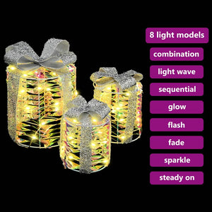 Dekoration för Presentlåda 3 pcs Varmvit 20 x 20 x 20 cm PET