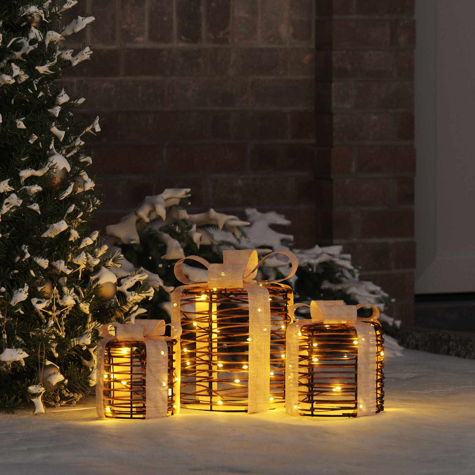 Dekoration för Presentlåda 3 pcs Varmvit Rotting