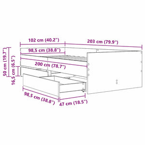 Sängram med låda med lagring Svart Ek 100 x 200 cm Massiv furu