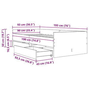 Sängram med låda med lagring Svart Ek 90 x 190 cm Massiv furu