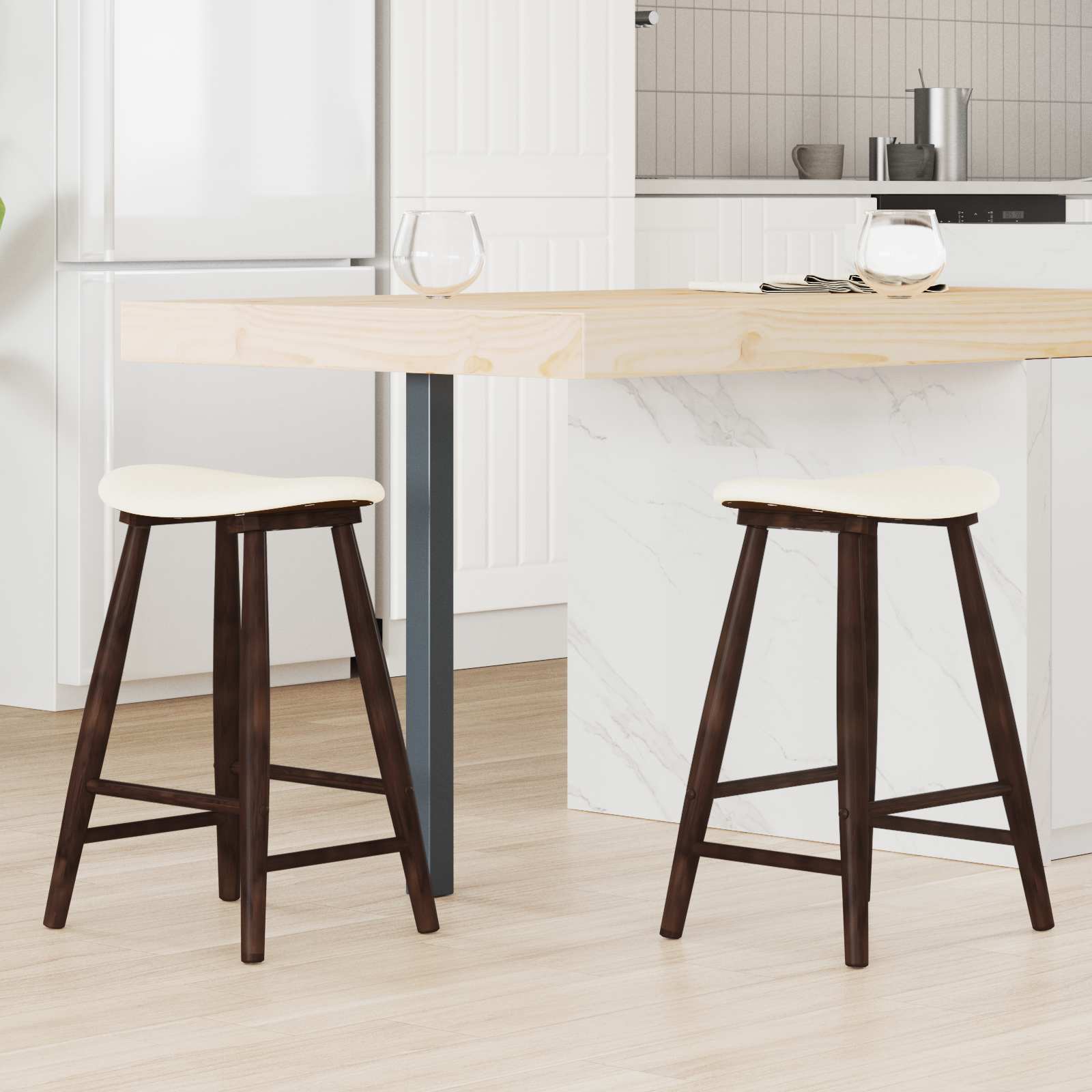 Matstolar 2 pcs Ljusbrun 46 x 37 x 63 cm Massiv Gummiträ
