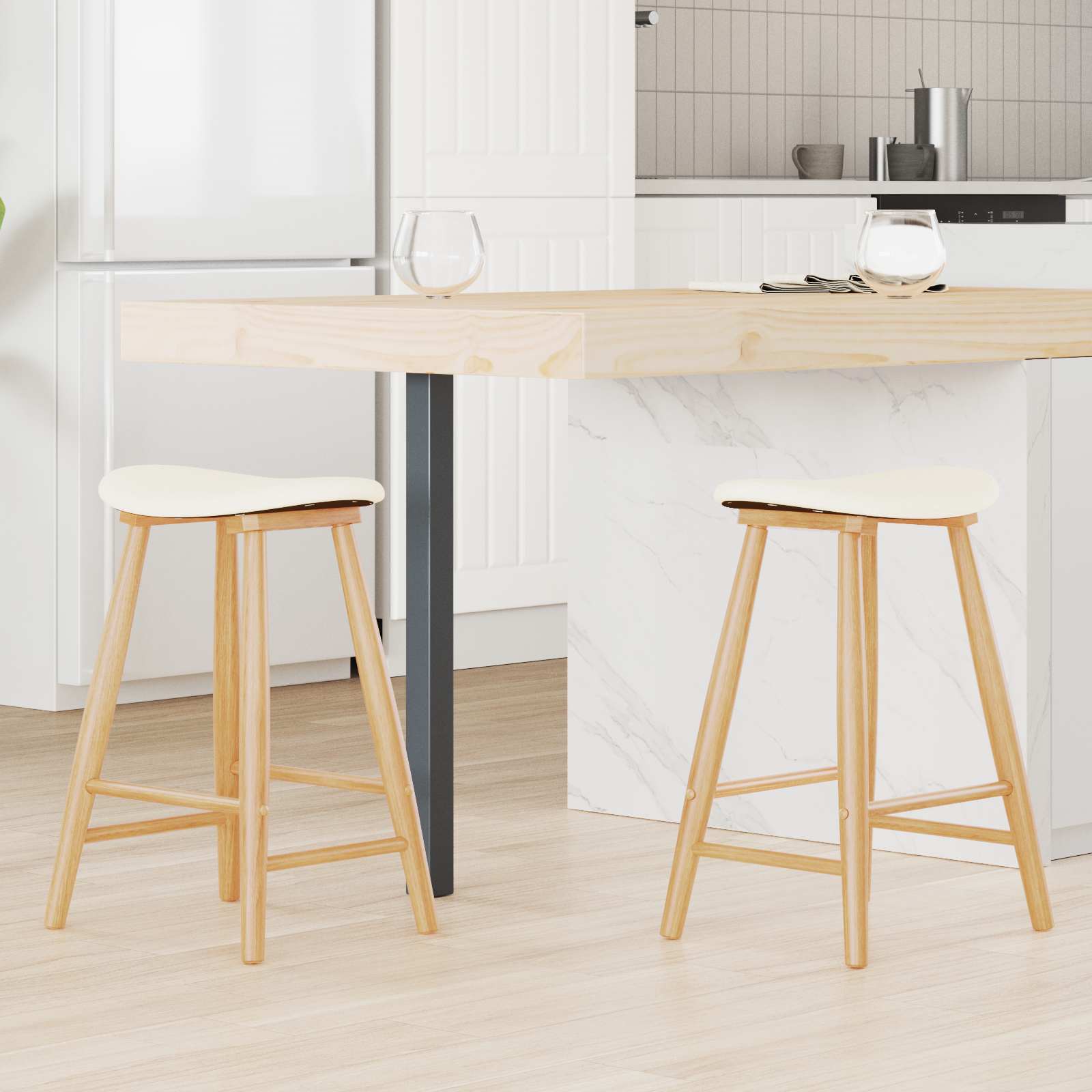 Matstolar 2 pcs Naturfärg 46 x 37 x 63 cm Massiv Gummiträ