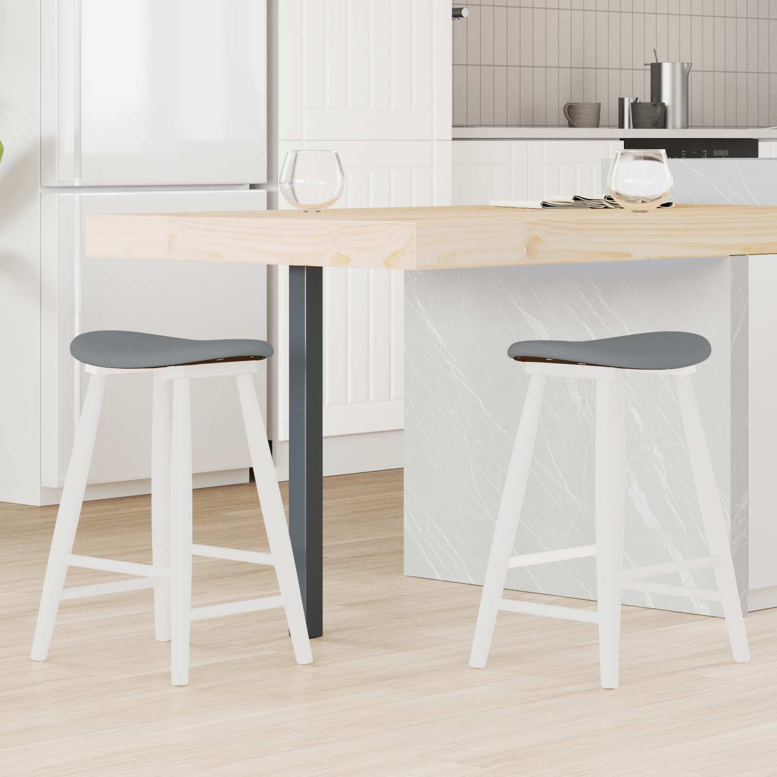 Matstolar 2 pcs Vit 46 x 37 x 63 cm Massiv Gummiträ