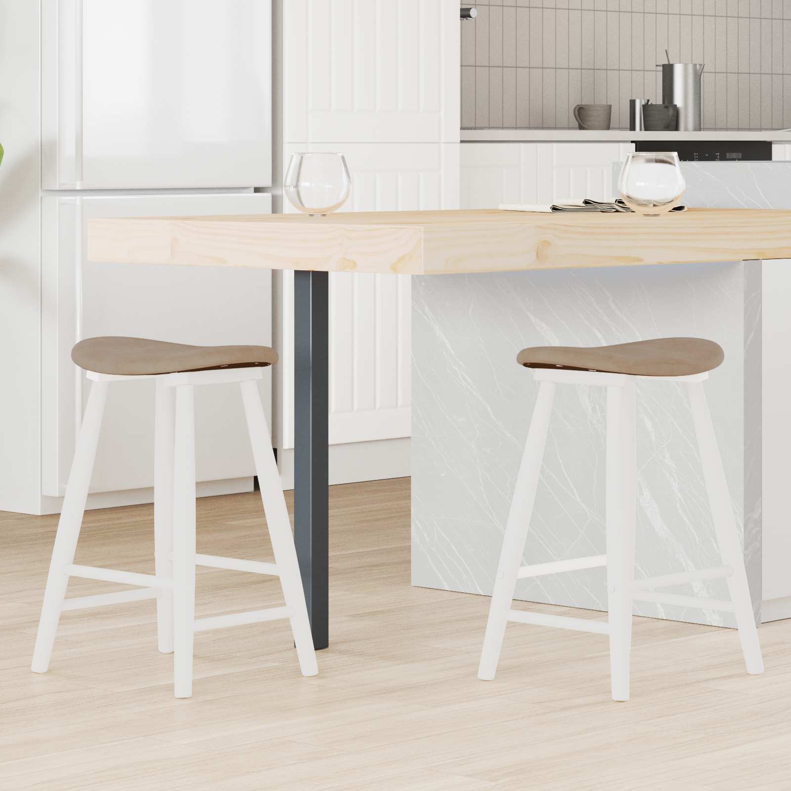 Matstolar 2 pcs Vit 46 x 37 x 63 cm Massiv Gummiträ