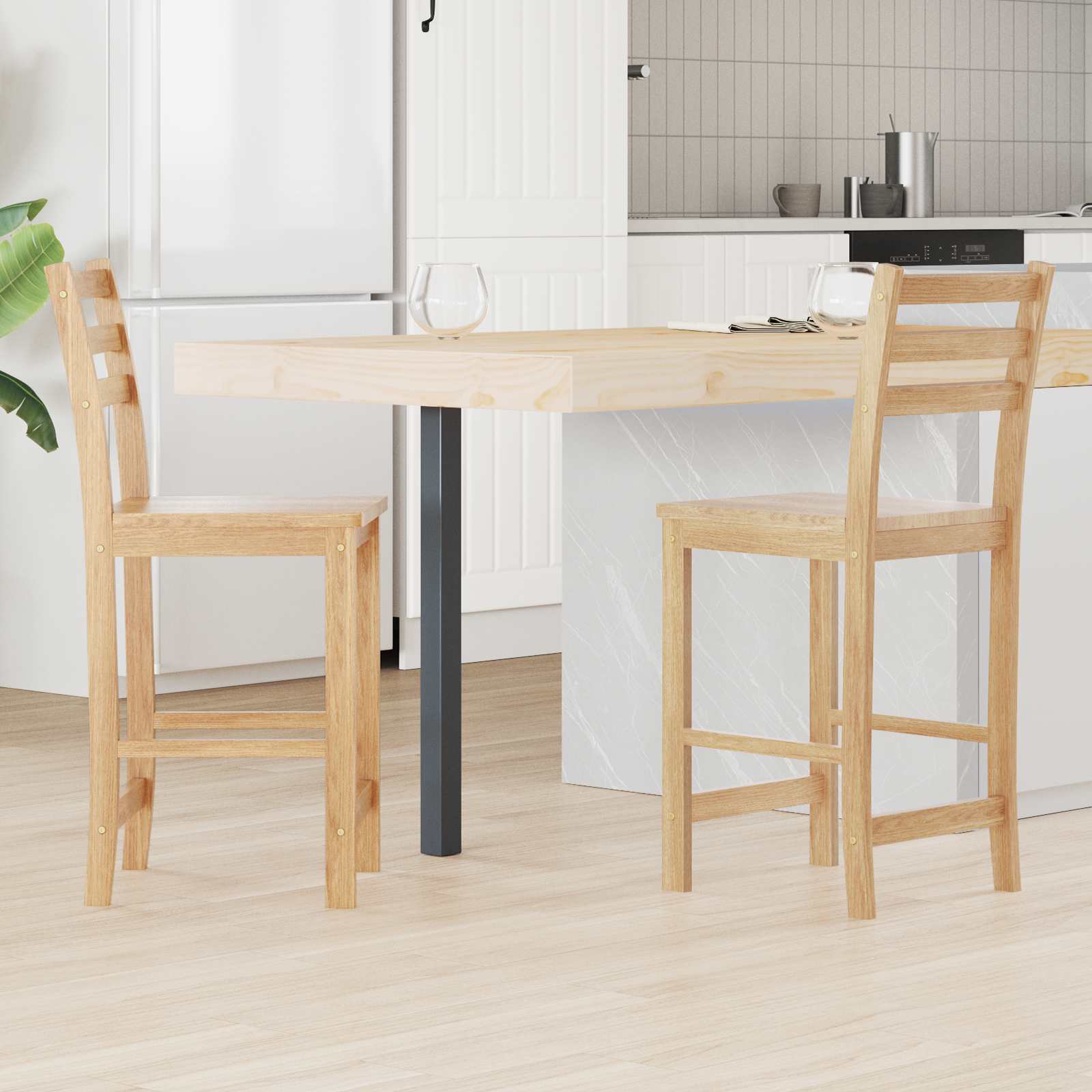 Matstolar 2 pcs Naturfärg 40 x 47,5 x 99,5 cm Massiv Gummiträ
