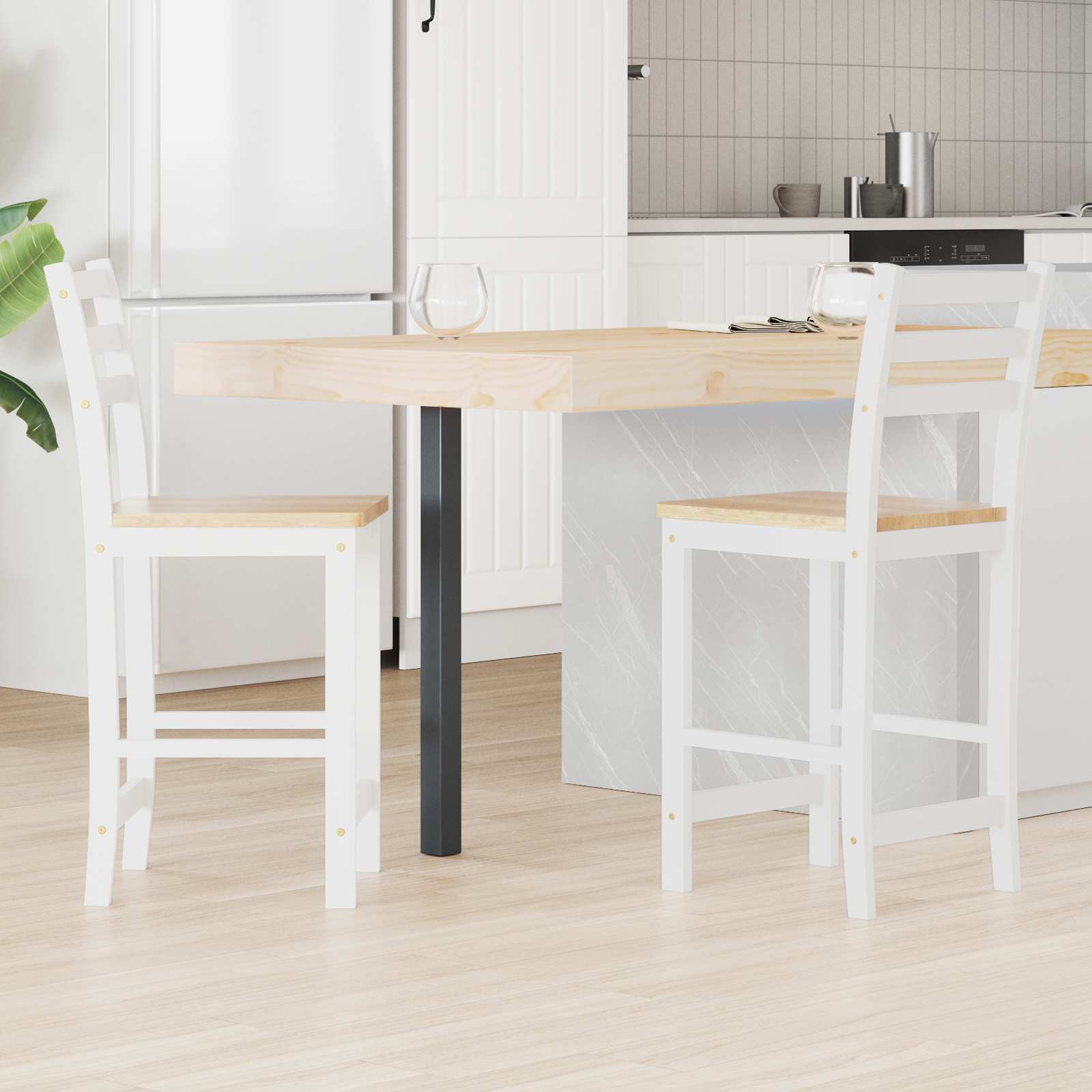 Matstolar 2 pcs Massiv Gummiträ Vit 40 x 47,5 x 99,5 cm