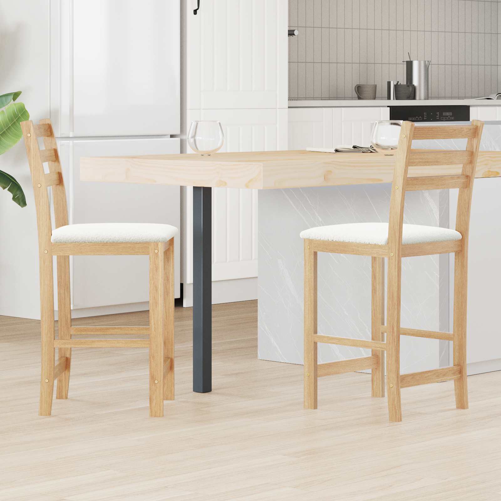 Matstolar 2 pcs Naturfärg 40 x 47,5 x 99,5 cm Massiv Gummiträ