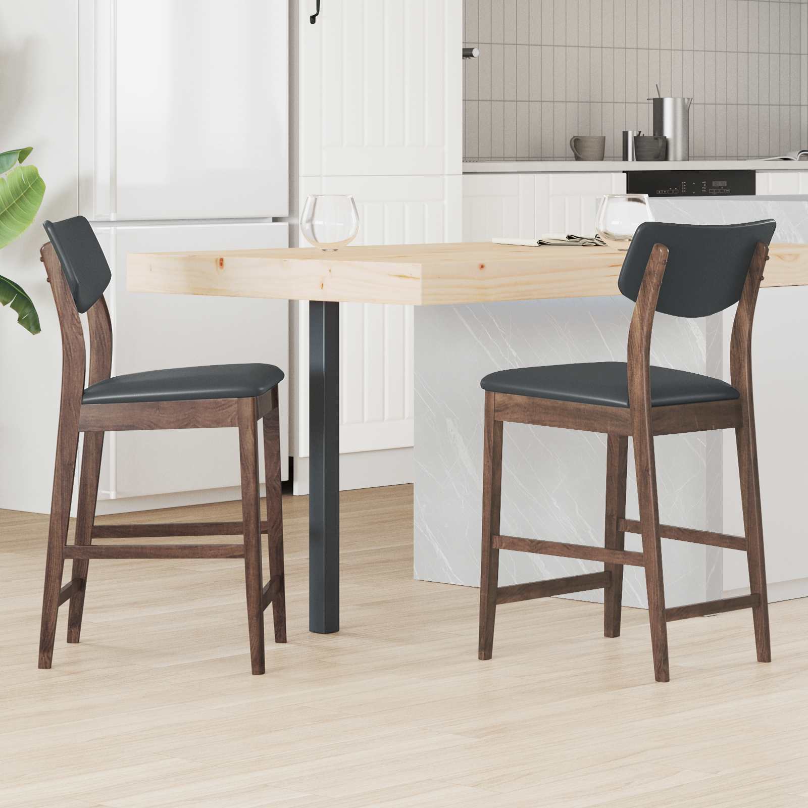 Matstolar 2 pcs Ljusbrun 48 x 49 x 95 cm Massiv Gummiträ