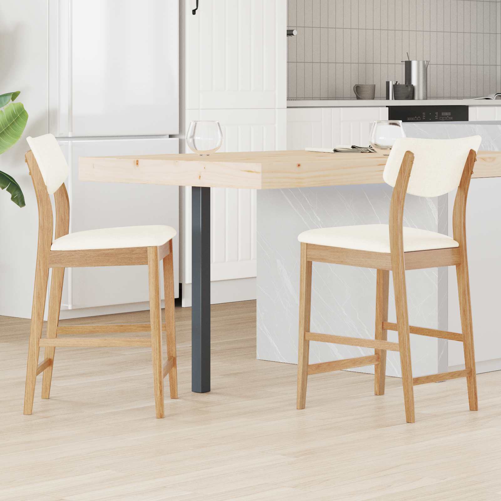 Matstolar 2 pcs Naturfärg 48 x 49 x 95 cm Massiv Gummiträ