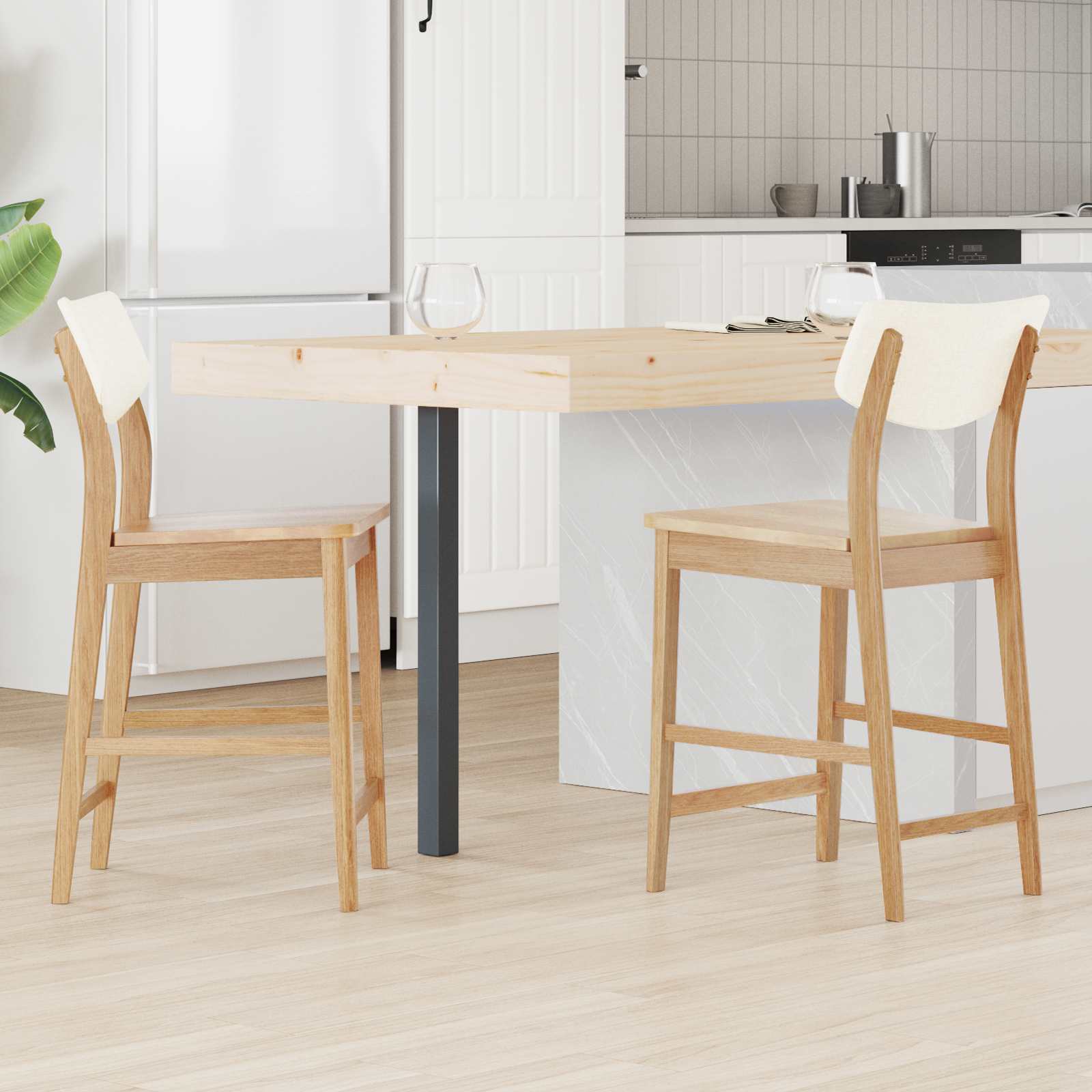 Matstolar 2 pcs Naturfärg 48 x 49 x 95 cm Massiv Gummiträ