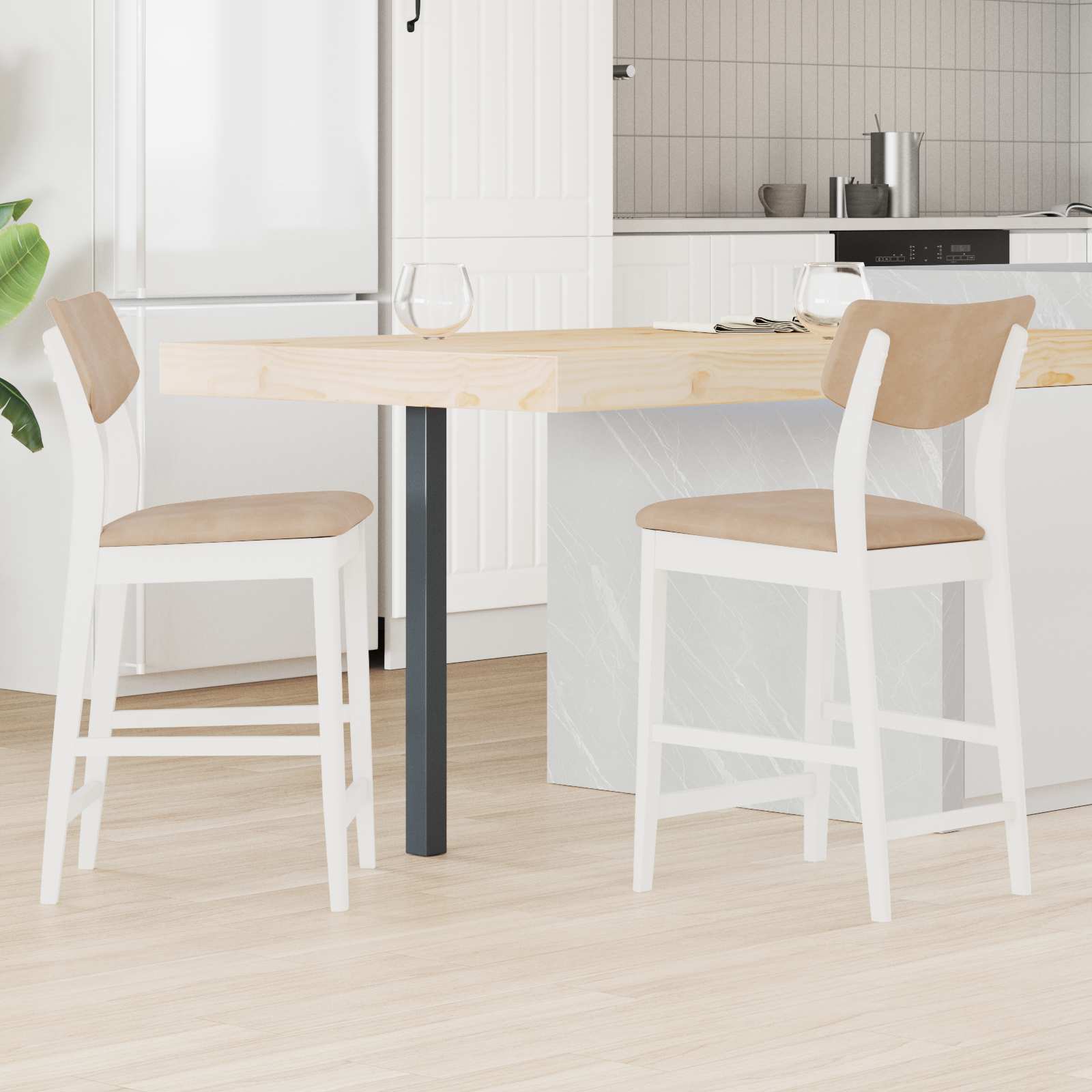 Matstolar 2 pcs Vit 48 x 49 x 95 cm Massiv Gummiträ