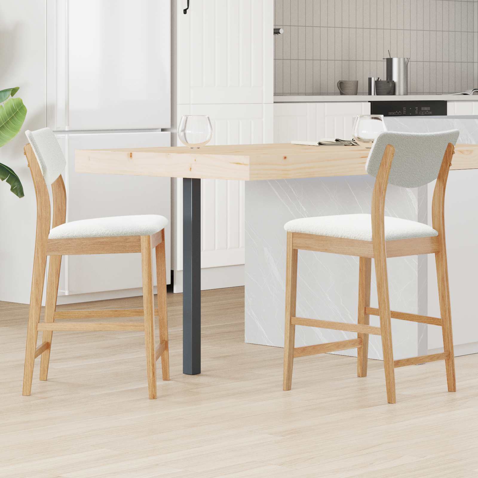 Matstolar 2 pcs Naturfärg 48 x 49 x 95 cm Massiv Gummiträ