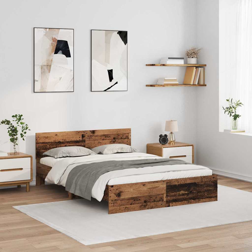 Sängram med huvudgavel Gammalt trä 140 x 190 cm Konstruerat trä
