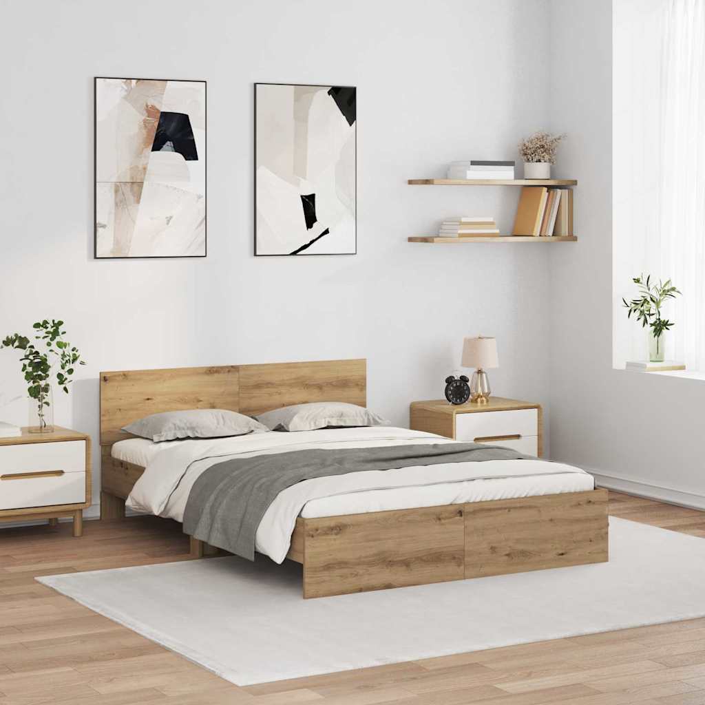 Sängram med huvudgavel Artisan Ek 135 x 190 cm Konstruerat trä
