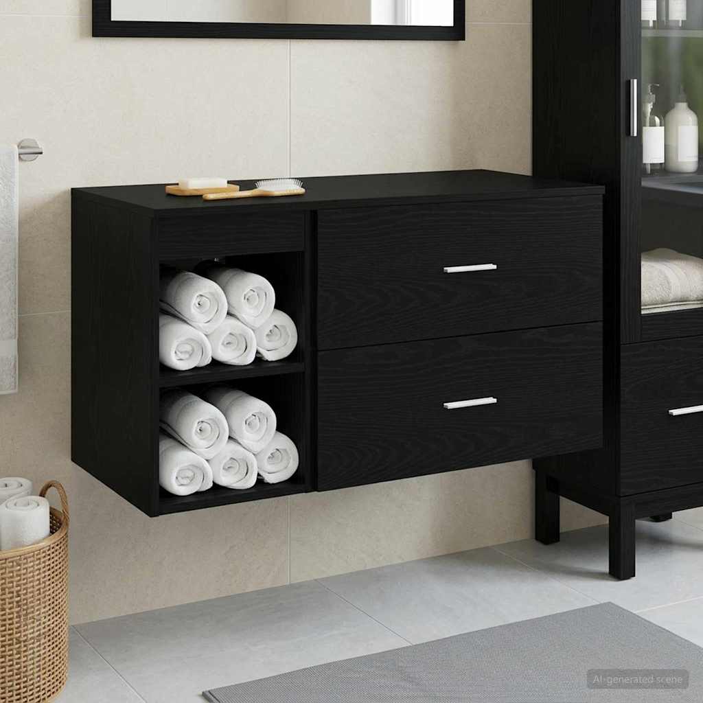 Badrumsmöbelset 2 pcs Svart ek Konstruerat trä