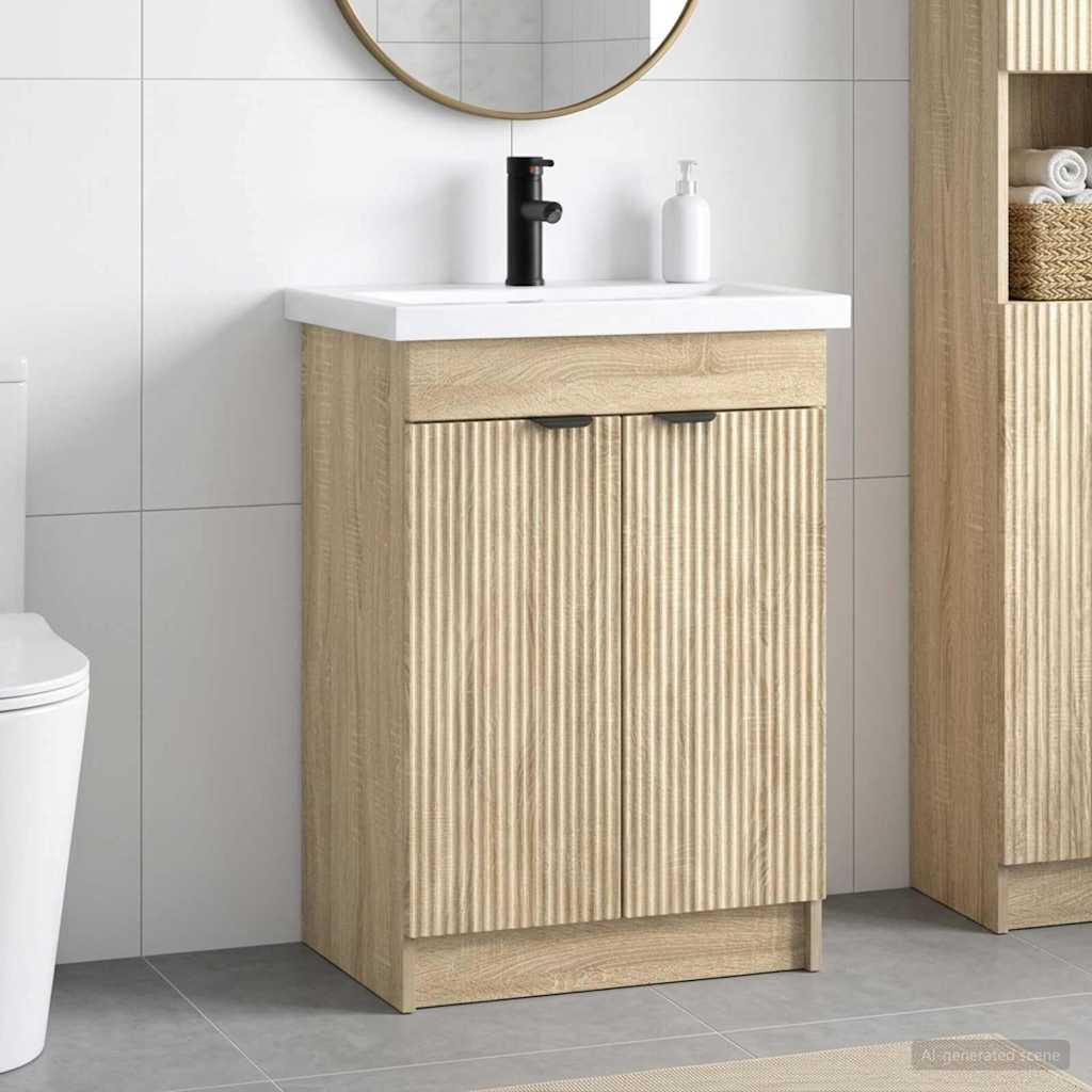 Badrumsmöbelset Sonoma-ek 56 x 37,5 x 81 cm Konstruerat trä
