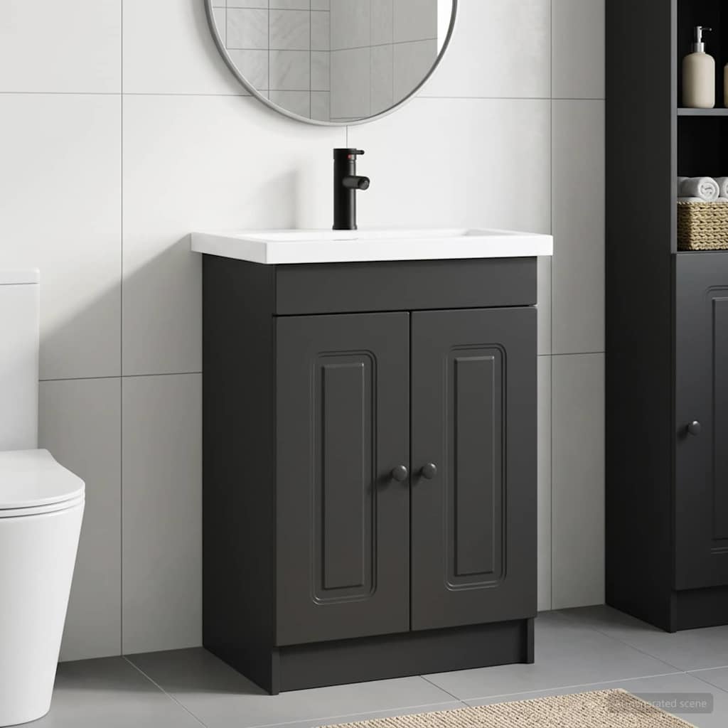 Badrumsmöbelset Svart 56 x 37,5 x 81 cm Konstruerat trä