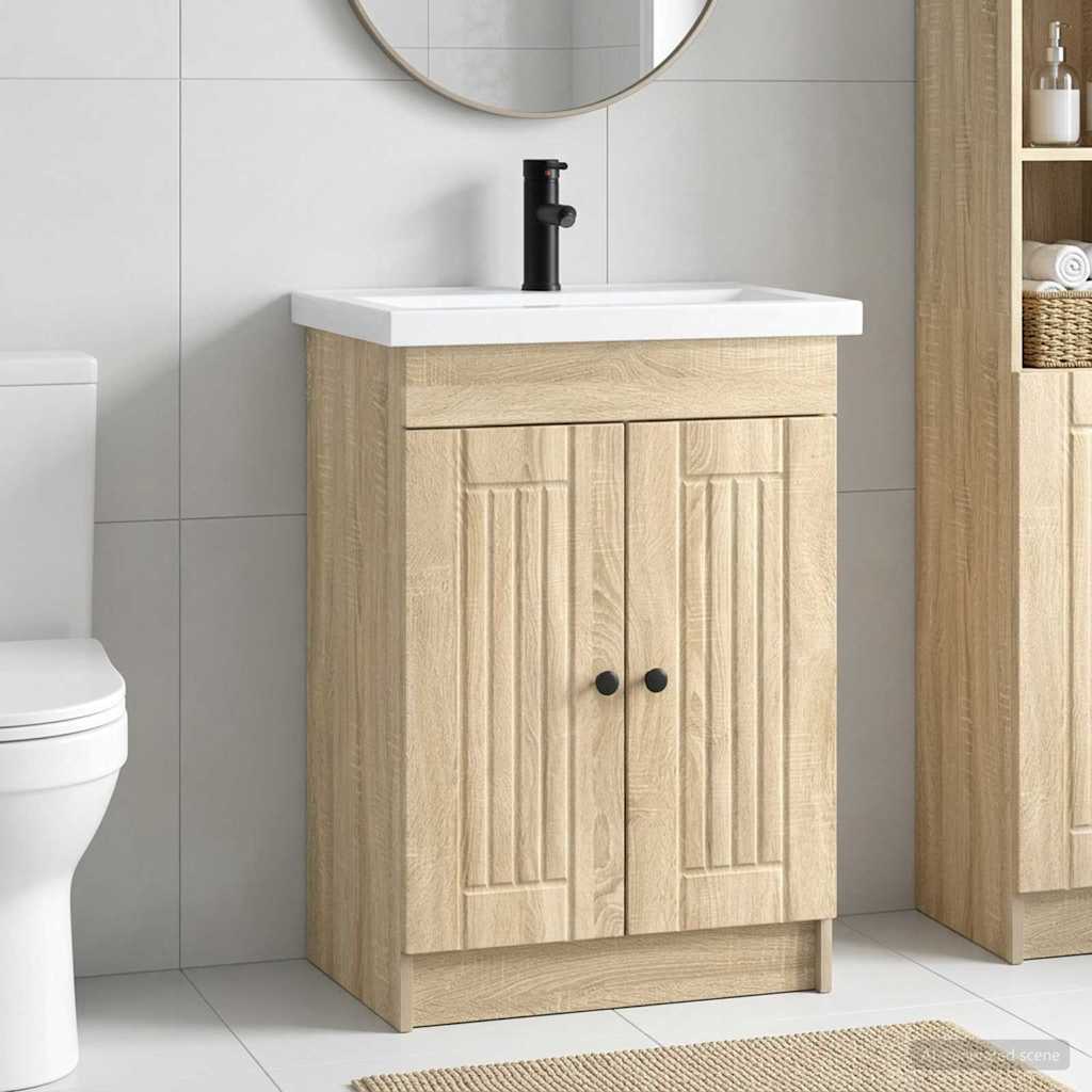 Badrumsmöbelset Sonoma-ek 56 x 37,5 x 81 cm Konstruerat trä