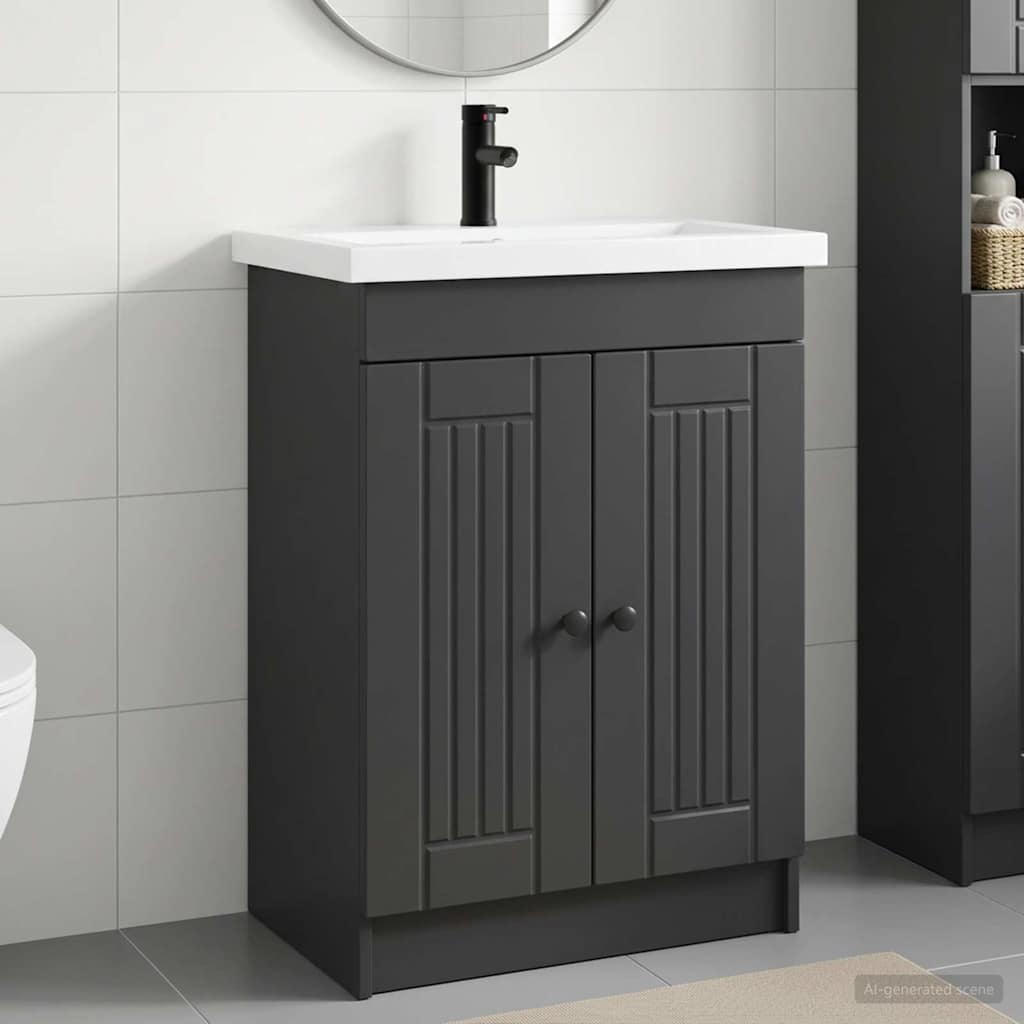 Badrumsmöbelset Svart 78,5 x 37,5 x 81 cm Konstruerat trä