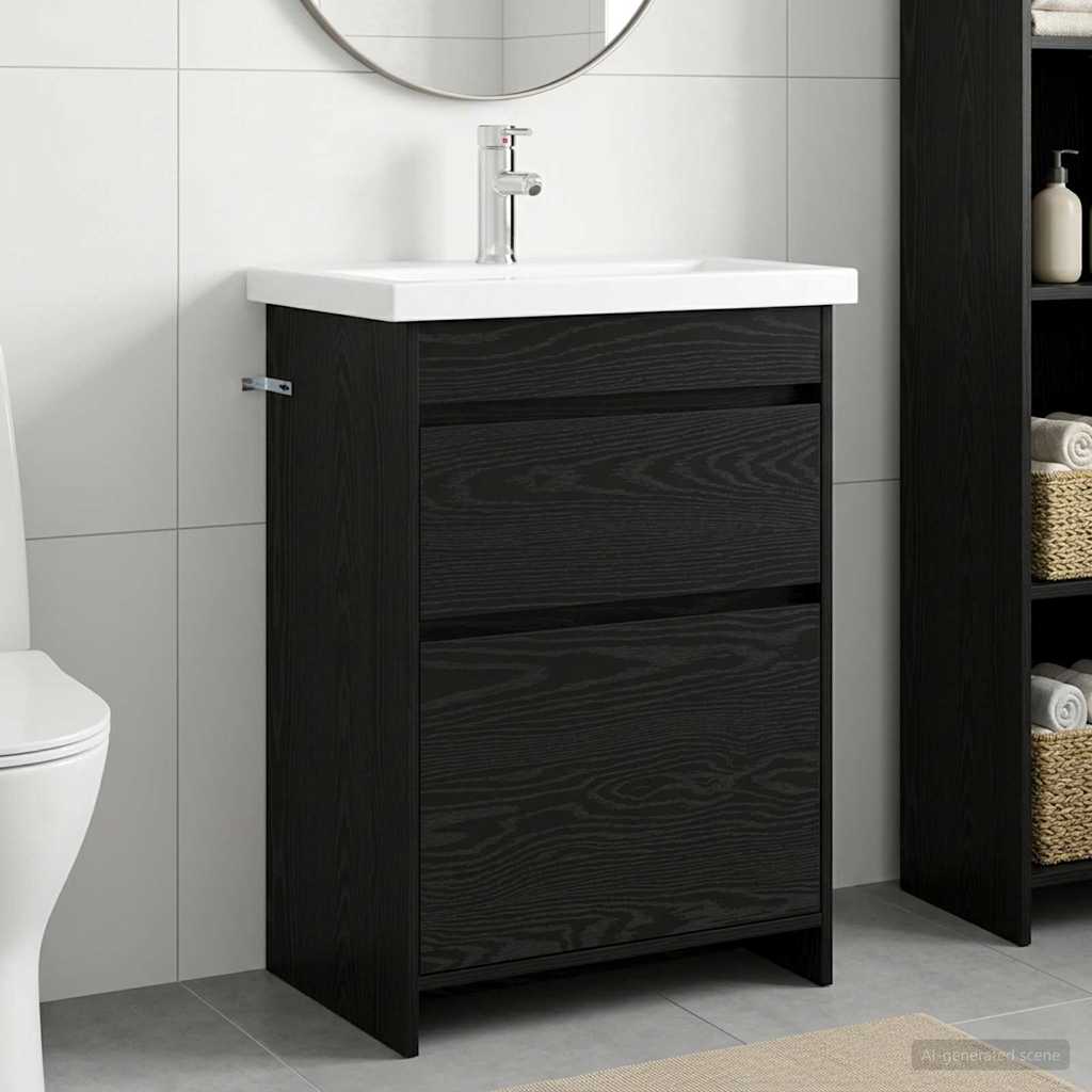 Badrumsmöbelset Svart ek 61 x 40 x 84,5 cm Konstruerat trä