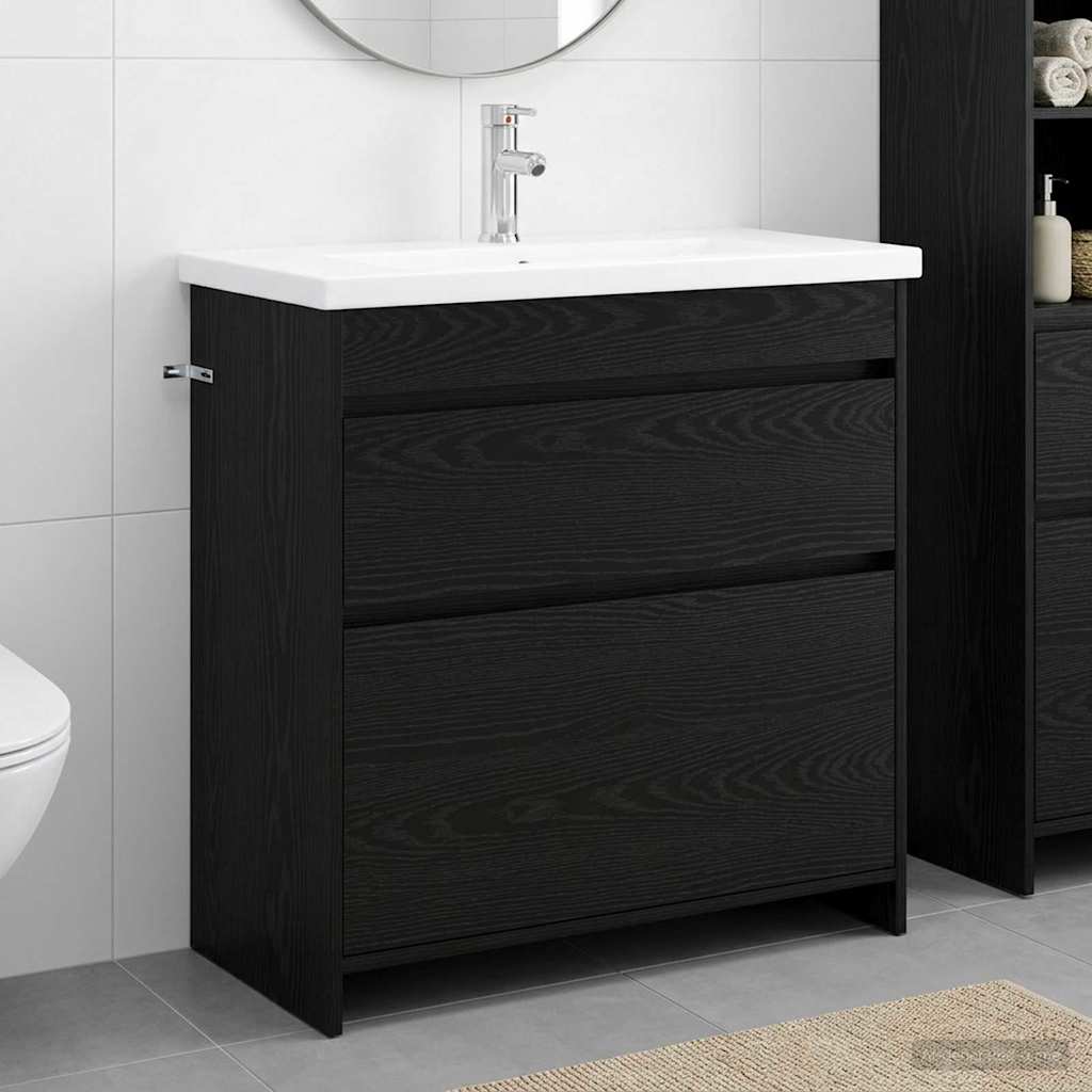 Badrumsmöbelset Svart ek 81 x 40 x 84,5 cm Konstruerat trä